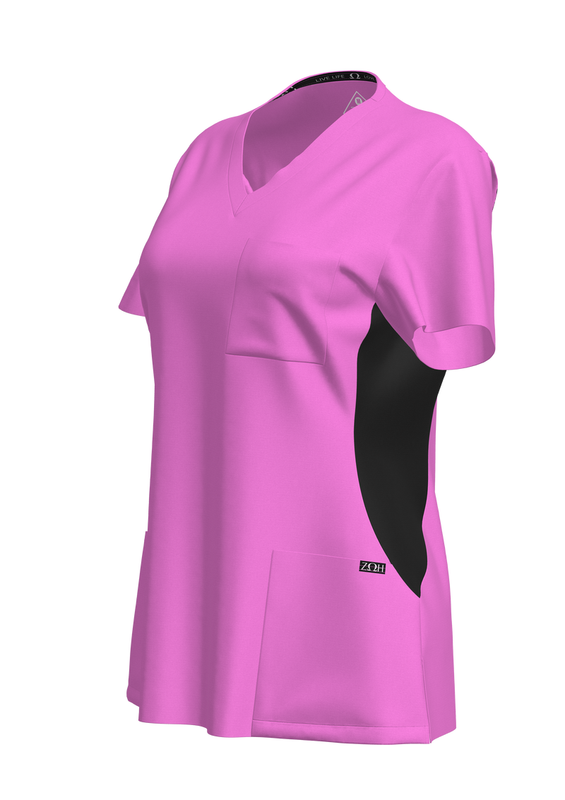 Women's Contrast Scrub Top (Plus) | STYLE 7235X | V-Neck, Black Side Panels, Multi-Pocket Design | 2XL-4XL | Water Resistant