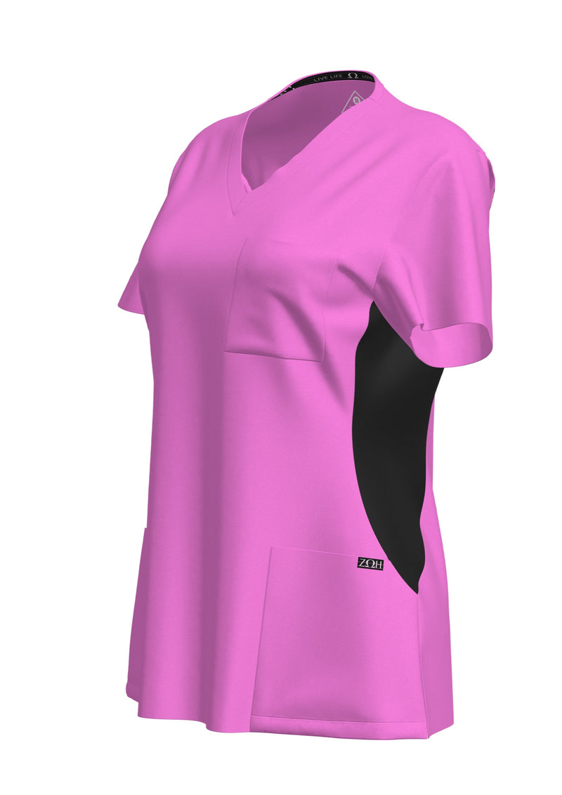 Woman's Contrast Scrub Top | STYLE 7235 | V-Neck, Black Side Panels, Multi-Pocket Design | XXS-XL | Water Resistant