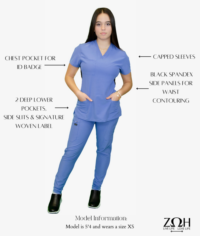 Women's Contrast Scrub Top (Plus) | STYLE 7235X | V-Neck, Black Side Panels, Multi-Pocket Design | 2XL-4XL | Water Resistant