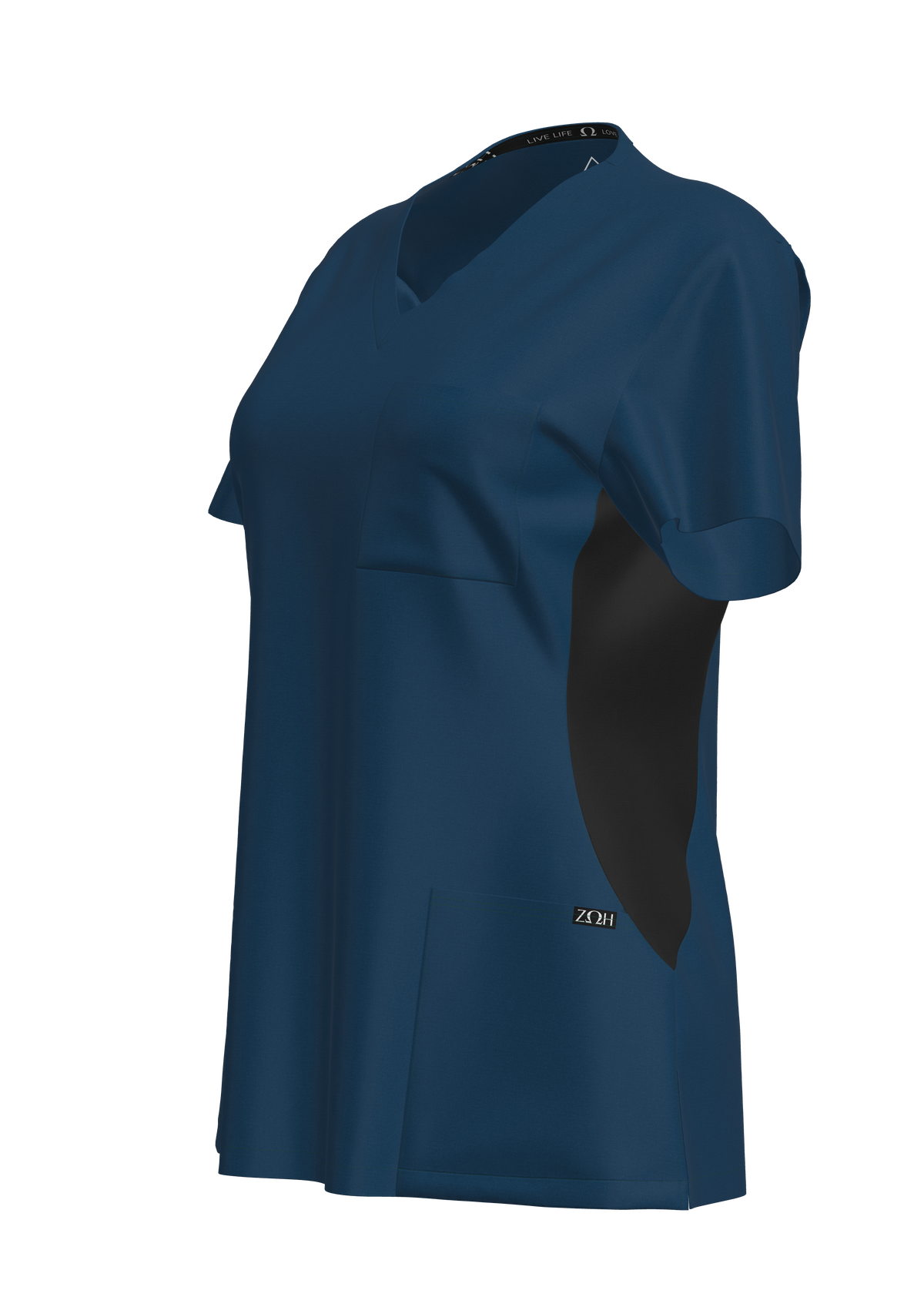 Women's Contrast Scrub Top (Plus) | STYLE 7235X | V-Neck, Black Side Panels, Multi-Pocket Design | 2XL-4XL | Water Resistant