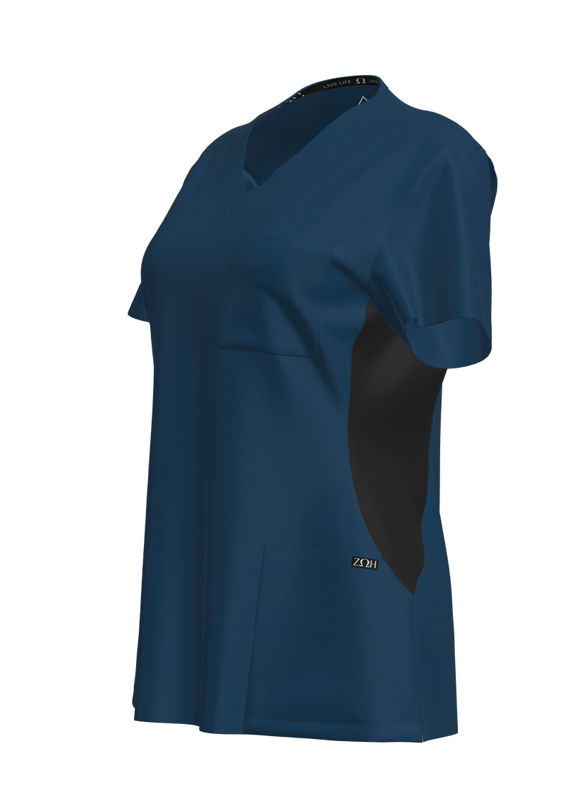 Women's Contrast Scrub Top (Plus) | STYLE 7235X | V-Neck, Black Side Panels, Multi-Pocket Design | 2XL-4XL | Water Resistant