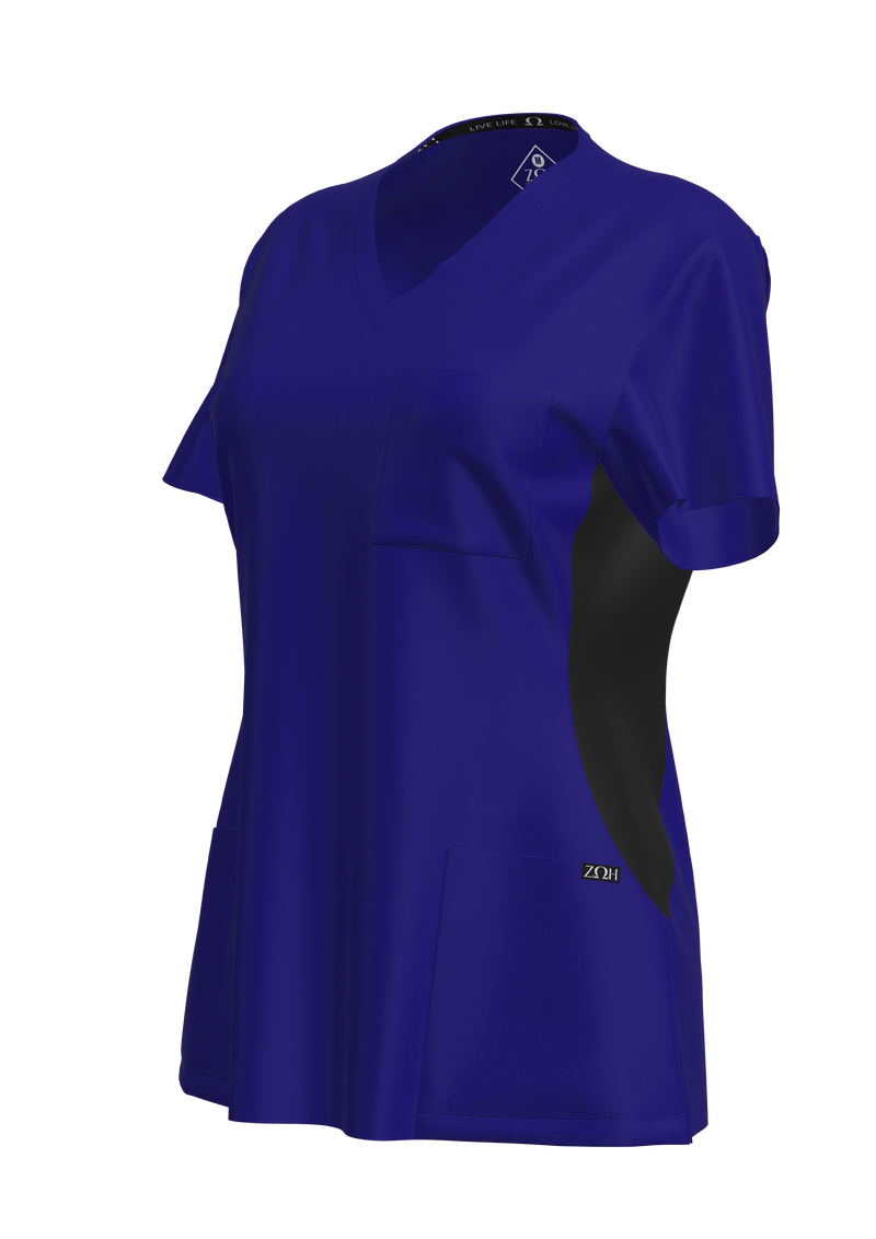 Women's Contrast Scrub Top (Plus) | STYLE 7235X | V-Neck, Black Side Panels, Multi-Pocket Design | 2XL-4XL | Water Resistant