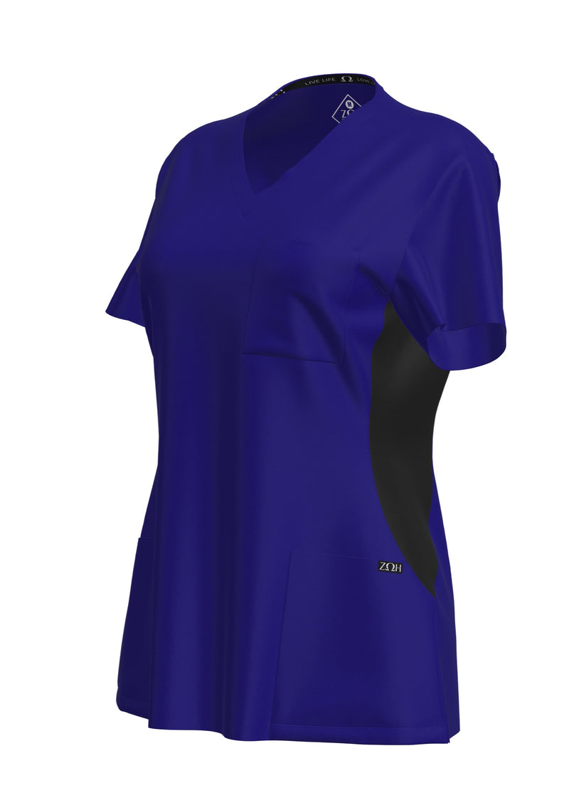 Woman's Contrast Scrub Top | STYLE 7235 | V-Neck, Black Side Panels, Multi-Pocket Design | XXS-XL | Water Resistant
