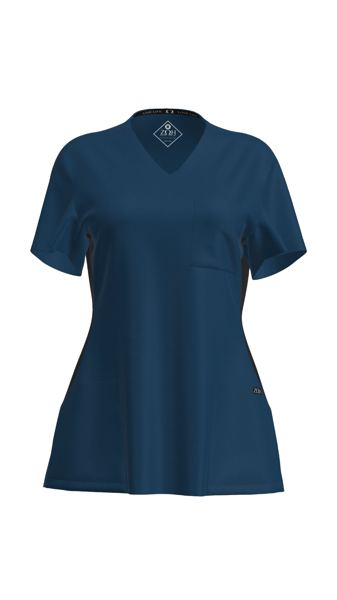 Women's Contrast Scrub Top (Plus) | STYLE 7235X | V-Neck, Black Side Panels, Multi-Pocket Design | 2XL-4XL | Water Resistant