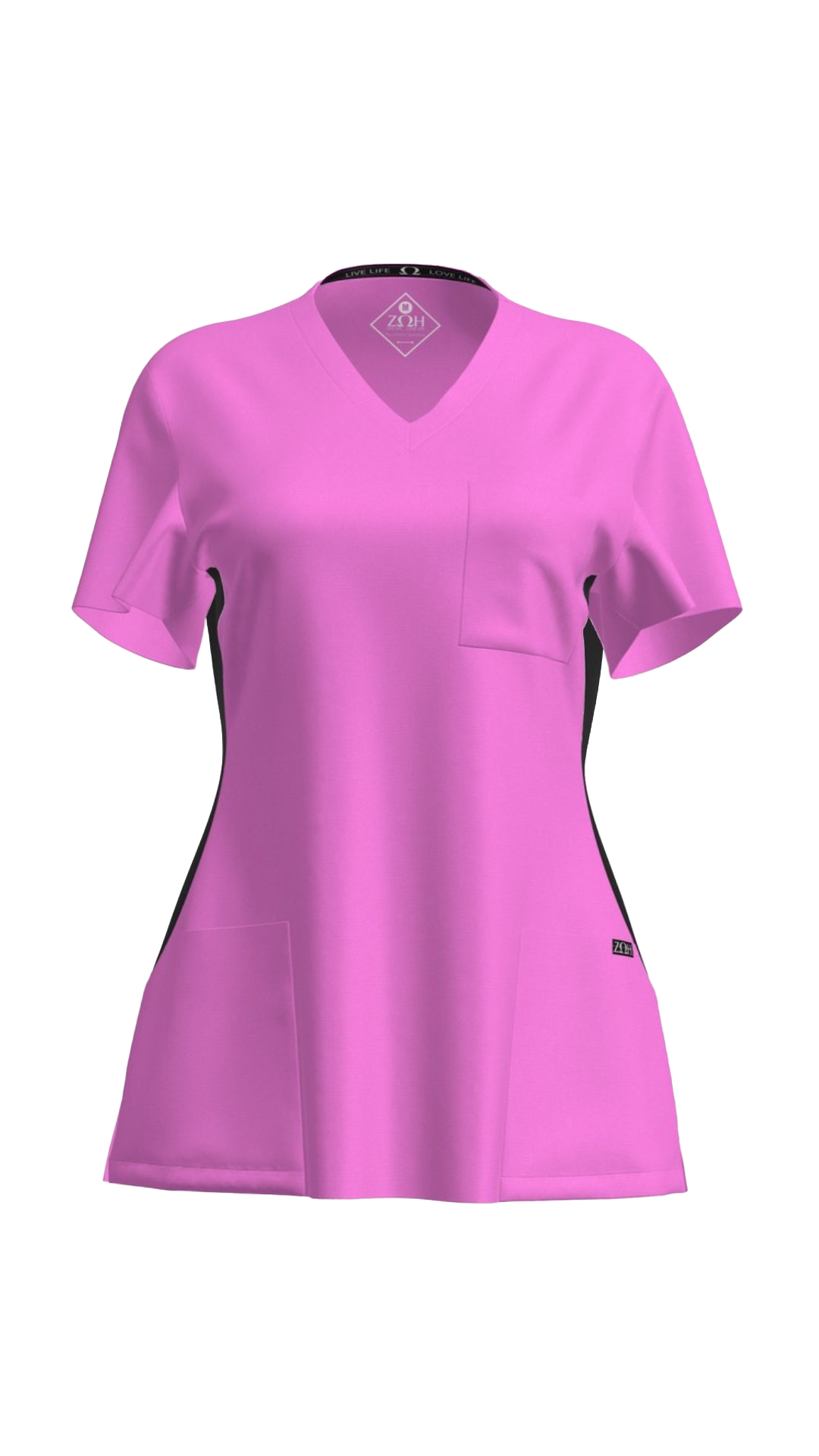 Women's Contrast Scrub Top (Plus) | STYLE 7235X | V-Neck, Black Side Panels, Multi-Pocket Design | 2XL-4XL | Water Resistant