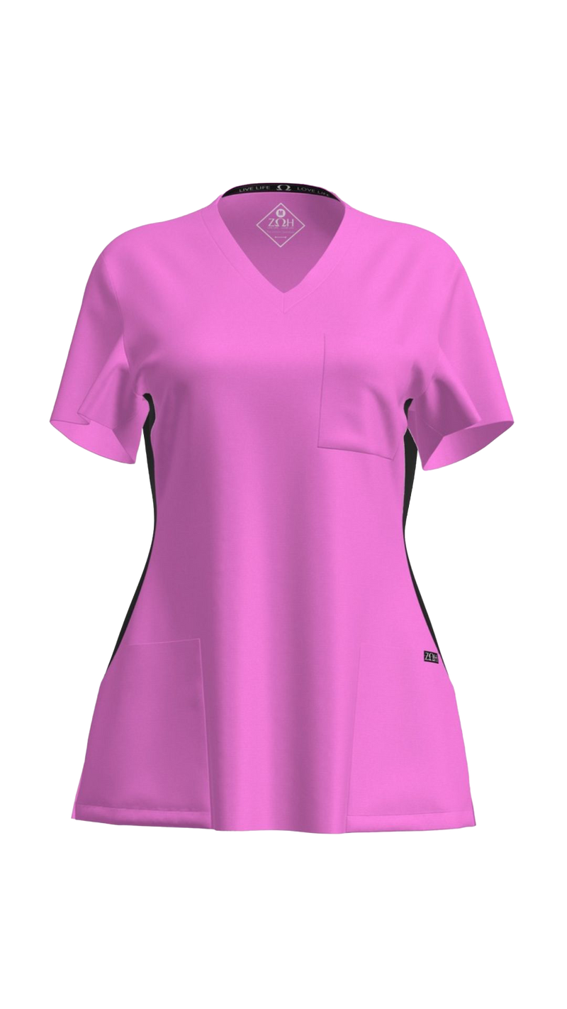 Women's Contrast Scrub Top (Plus) | STYLE 7235X | V-Neck, Black Side Panels, Multi-Pocket Design | 2XL-4XL | Water Resistant
