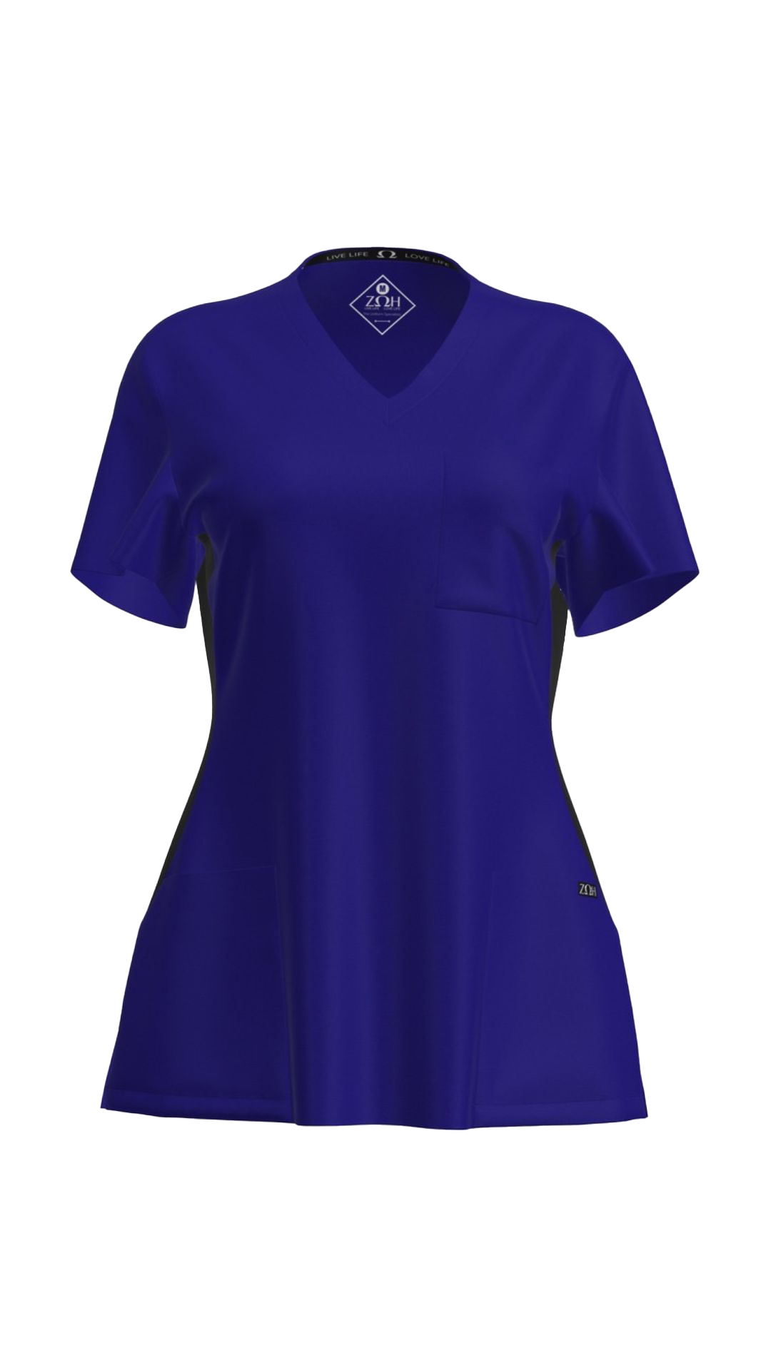 Women's Contrast Scrub Top (Plus) | STYLE 7235X | V-Neck, Black Side Panels, Multi-Pocket Design | 2XL-4XL | Water Resistant