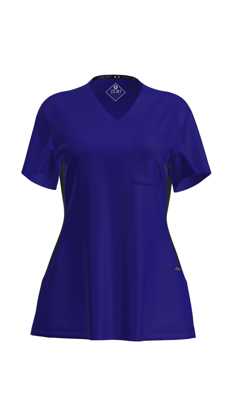 Women's Contrast Scrub Top (Plus) | STYLE 7235X | V-Neck, Black Side Panels, Multi-Pocket Design | 2XL-4XL | Water Resistant