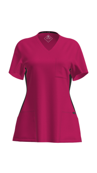 Woman's Contrast Scrub Top | STYLE 7235 | V-Neck, Black Side Panels, Multi-Pocket Design | XXS-XL | Water Resistant