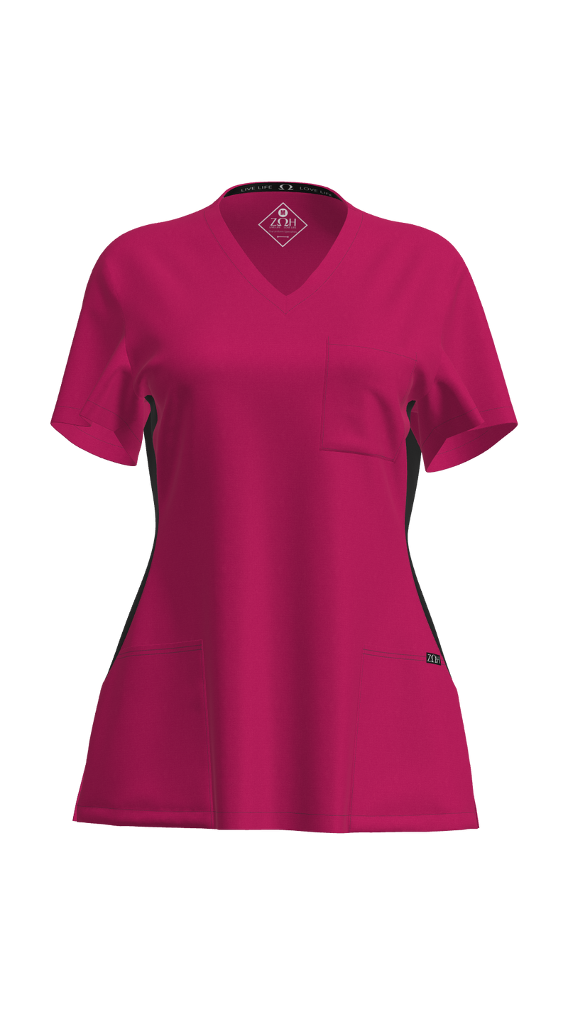 Woman's Contrast Scrub Top | STYLE 7235 | V-Neck, Black Side Panels, Multi-Pocket Design | XXS-XL | Water Resistant