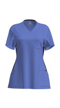 Women's Contrast Scrub Top (Plus) | STYLE 7235X | V-Neck, Black Side Panels, Multi-Pocket Design | 2XL-4XL | Water Resistant
