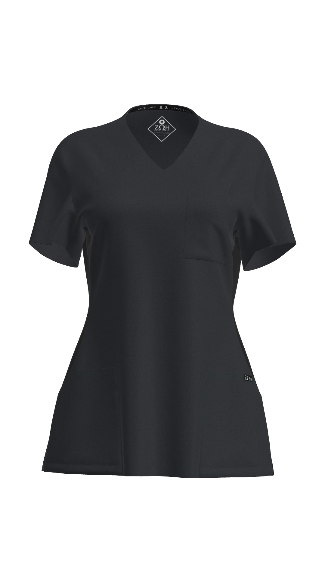 Woman's Contrast Scrub Top | STYLE 7235 | V-Neck, Black Side Panels, Multi-Pocket Design | XXS-XL | Water Resistant