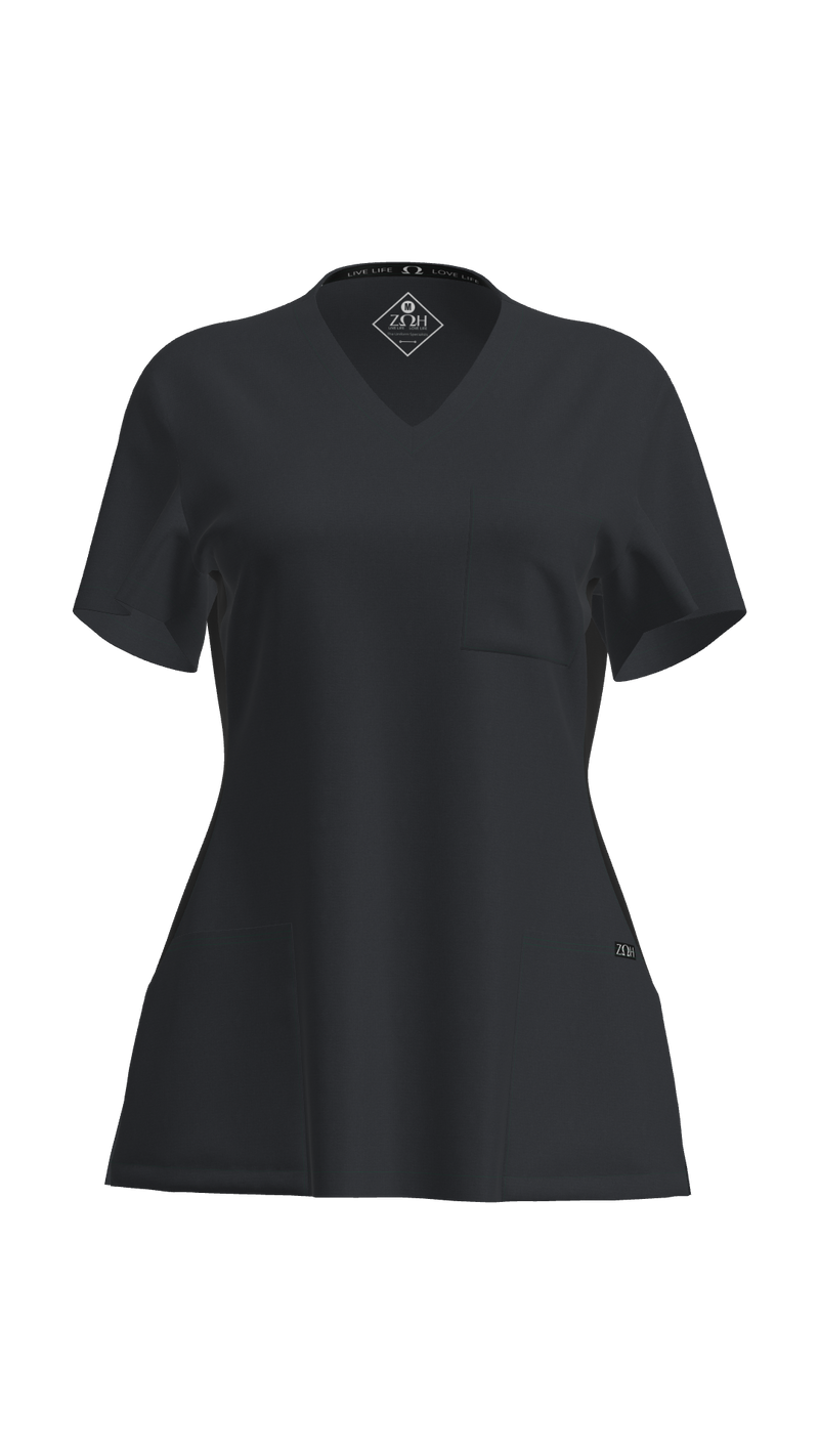 Woman's Contrast Scrub Top | STYLE 7235 | V-Neck, Black Side Panels, Multi-Pocket Design | XXS-XL | Water Resistant