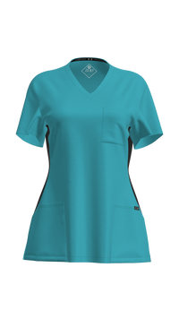 Woman's Contrast Scrub Top | STYLE 7235 | V-Neck, Black Side Panels, Multi-Pocket Design | XXS-XL | Water Resistant