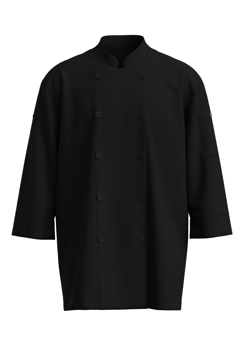 Unisex 3/4 Sleeve Chef Coat | STYLE 9100 | Lightweight, Breathable, Four-Way Stretch | Sizes XS-5XL | Black/White | Anti-Static, Liquid Resistant