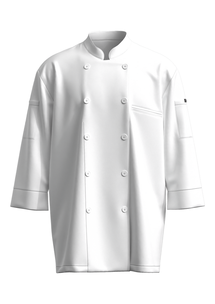 Unisex 3/4 Sleeve Chef Coat | STYLE 9100 | Lightweight, Breathable, Four-Way Stretch | Sizes XS-5XL | Black/White | Anti-Static, Liquid Resistant