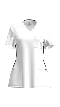 Women's Contrast Scrub Top (Plus) | STYLE 7235X | V-Neck, Black Side Panels, Multi-Pocket Design | 2XL-4XL | Water Resistant